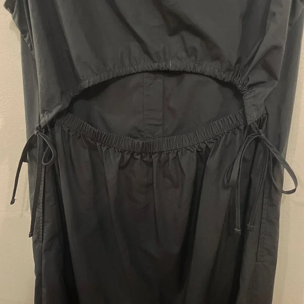 New Gap 100% Cotton Utility Back Cut-Out Shirtdress Black Medium